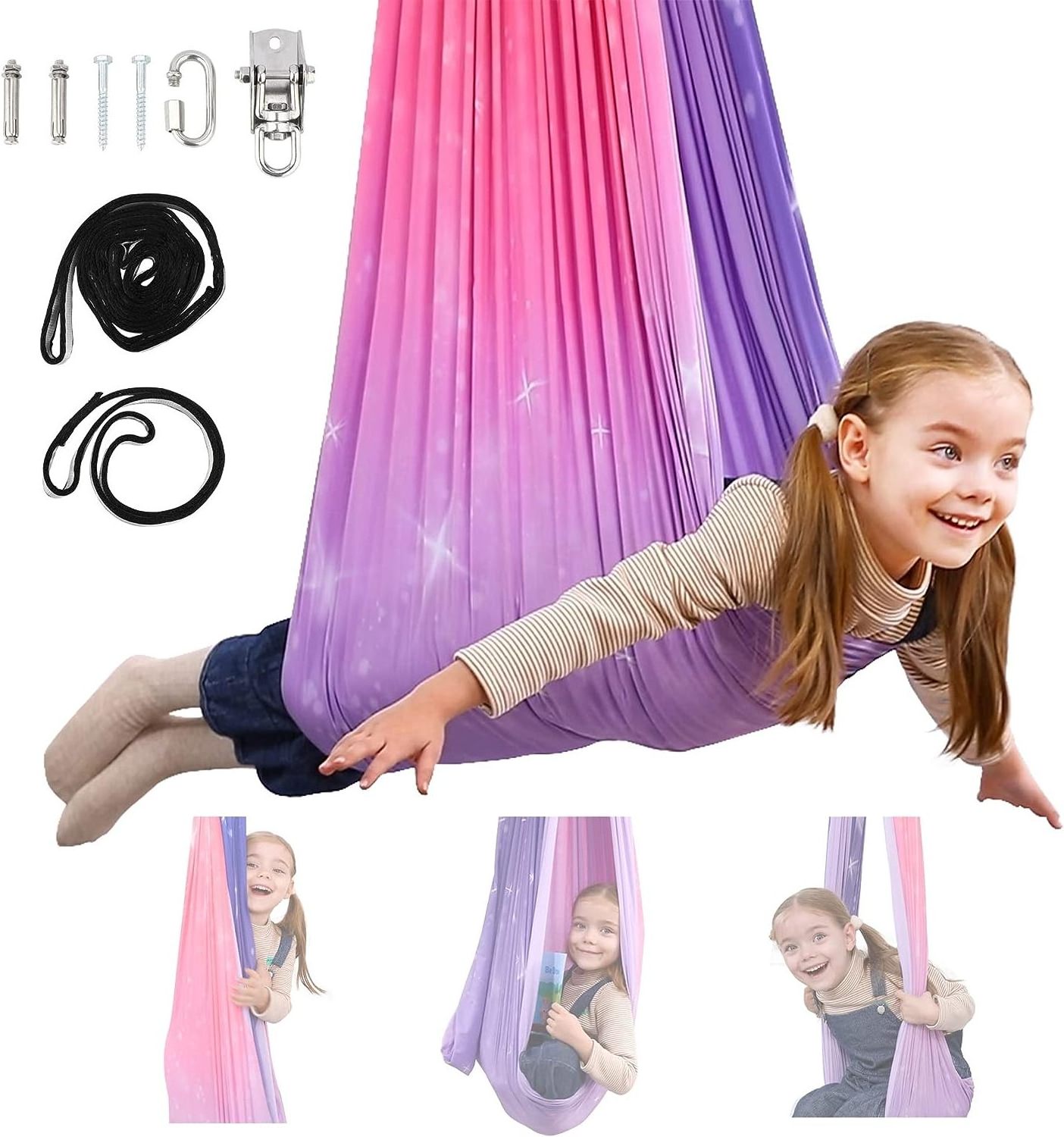 Amazon Sensory Therapy Swing For Kids Indoor 360 Swivel Hanger Hardware Double-Layer hanging Hammock outdoor To Play