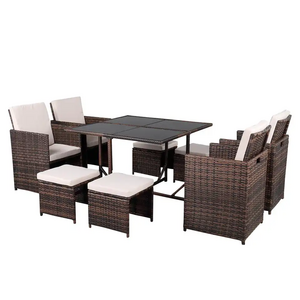 9 Pieces Courtyard Modular Corner Rattan Furniture Outdoor Dining Table Set Sofa Garden Set Rattan Outdoor Furniture