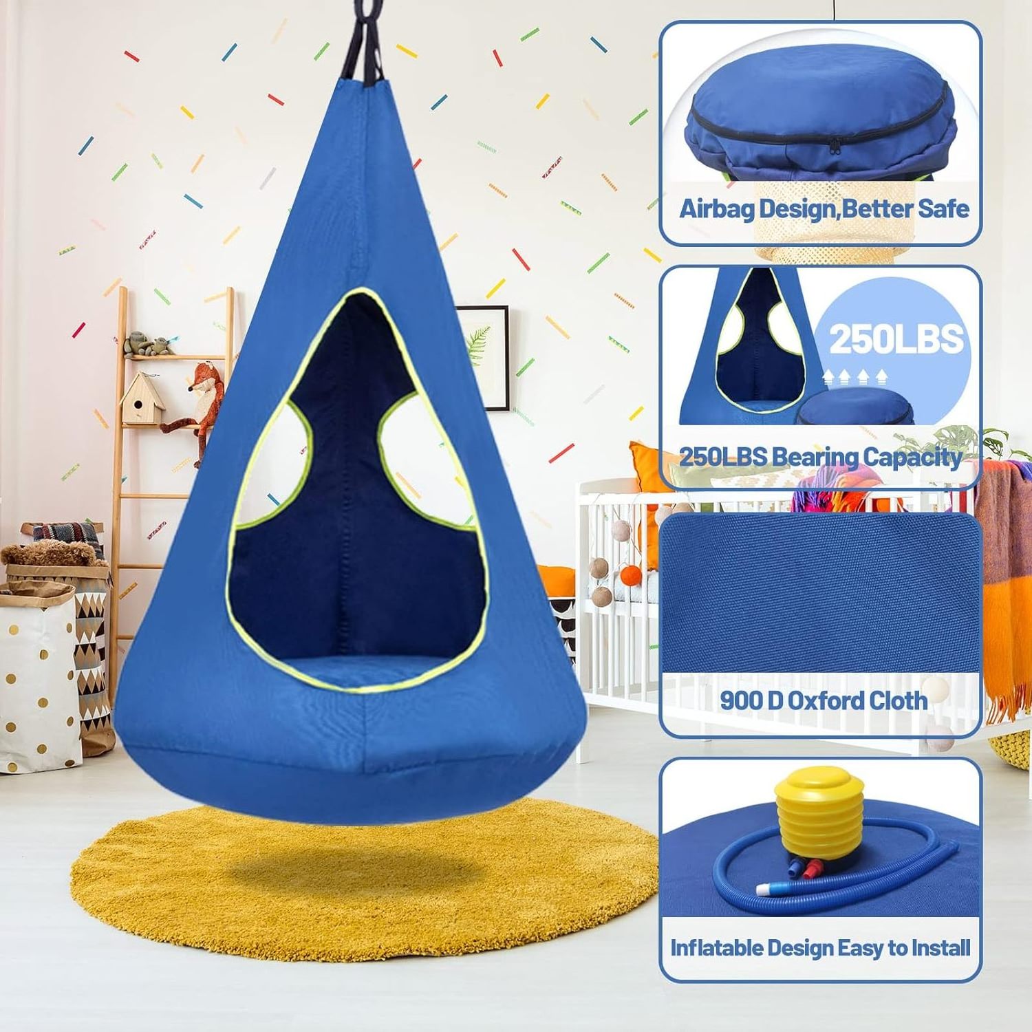 Kids Pod Nest Swing Seat Child Sensory Therapy Swing Indoor Outdoor Detachable Play Tent Hanging Hammock Chair for children