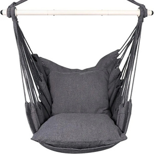 Hammock Chair Hanging Rope Swing - Max 500 Lbs - 2 Cushions Included - Steel Spreader Bar with Anti-Slip Rings  (Grey)