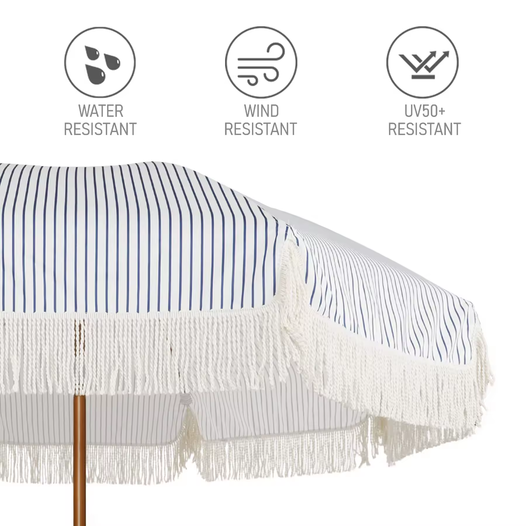 Outdoor Luxury Fringed Sea Beach Parasol Premium Uv Protection Boho Cotton Tassel Beach Umbrella