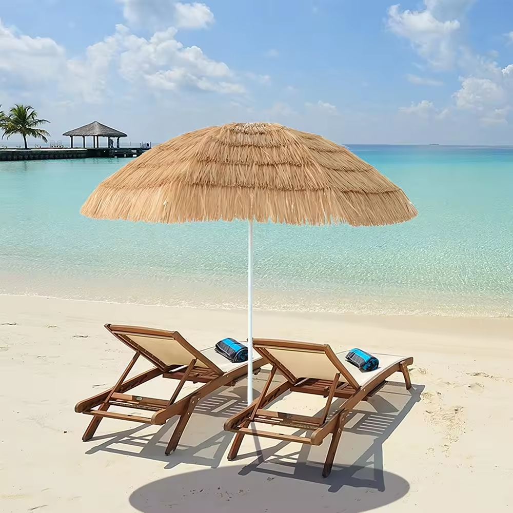 8 Ribs Outdoor Simulation 190T Straw Umbrella Garden Sunshade Foldable Beach Umbrella