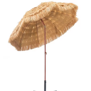 220cm Natural Color Outdoor Palm Beach Plastic Hawaii White Tiki Hula PP Grass Thatch Outdoor Straw Umbrella