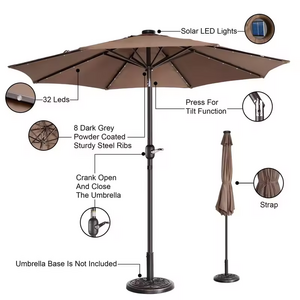 2.7m 3m Outdoor Patio Garden Market Umbrella With Solar LED Lights Outdoor Shades Umbrella Table Umbrella 8 Ribs