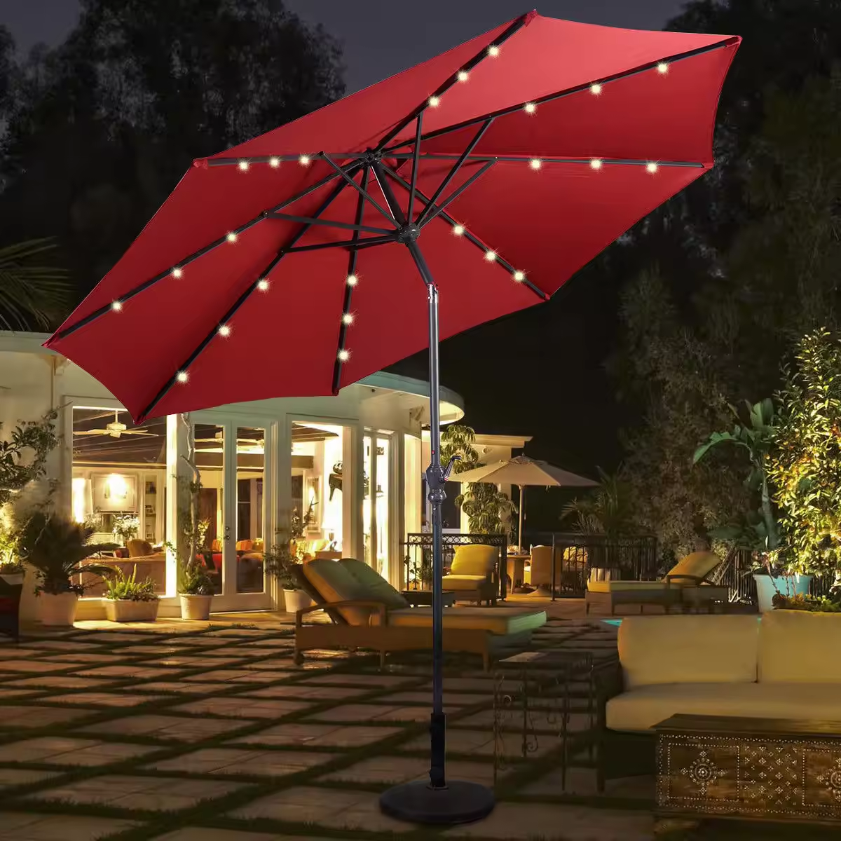 2.7m 3m Outdoor Patio Garden Market Umbrella With Solar LED Lights Outdoor Shades Umbrella Table Umbrella 8 Ribs