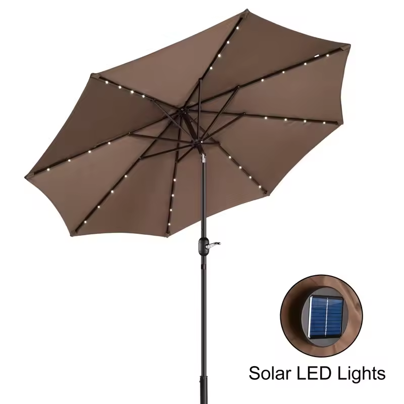 2.7m 3m Outdoor Patio Garden Market Umbrella With Solar LED Lights Outdoor Shades Umbrella Table Umbrella 8 Ribs