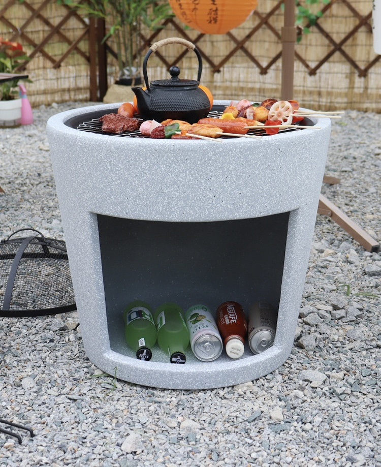 Pretty Patio Garden Fire Pit Fire Stone Effect Magnesia Stand and Steel Fire Bowl MGO Wood Burning Patio Heater