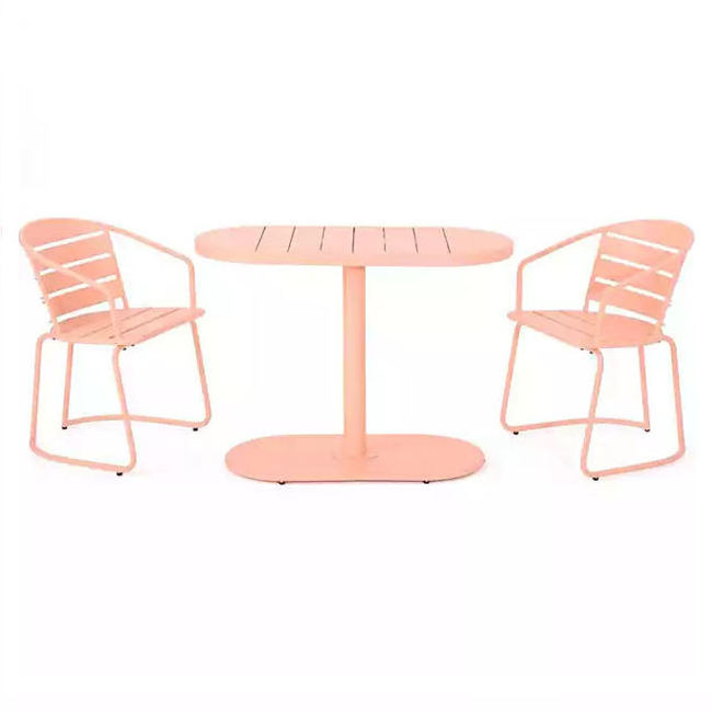 pink color modern leisure metal outdoor aluminum garden furniture 3 pieces patio casual dining chair table set