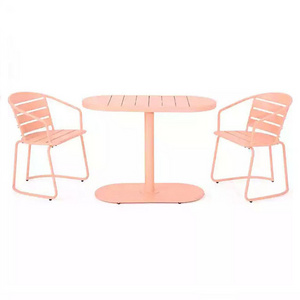 pink color modern leisure metal outdoor aluminum garden furniture 3 pieces patio casual dining chair table set