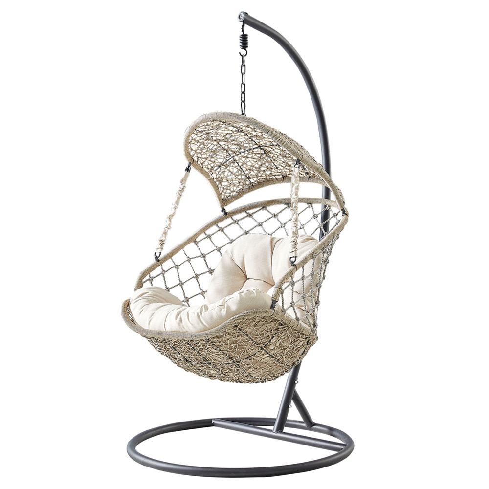 high quality patio PE rattan hanging basket egg chair swing PE wicker hanging swing with stand garden sets outdoor furniture