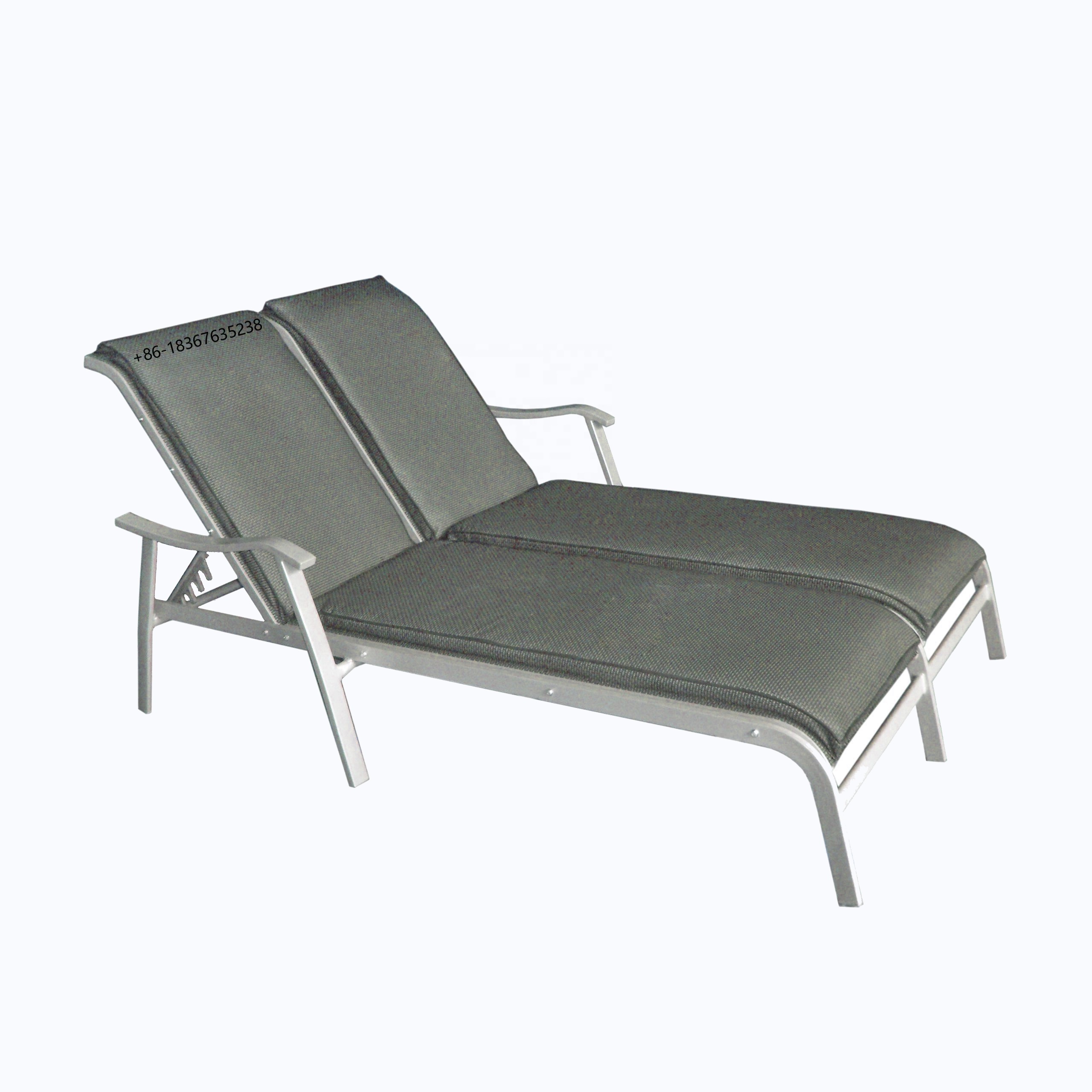 Casual patio garden furniture micro silk teslin textilene fabric soft padding chaise lounge double seat sun lounger chair