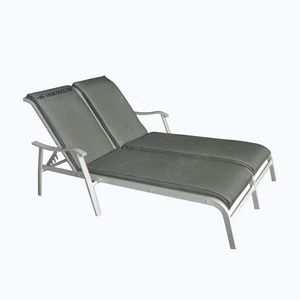 Casual patio garden furniture micro silk teslin textilene fabric soft padding chaise lounge double seat sun lounger chair