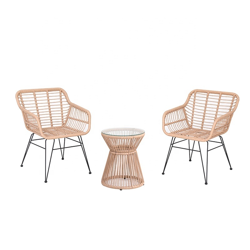 New Design outdoor bistro set chat set PE rattan/wicker chairs small patio set with cushions and side table