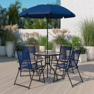 outdoor patio dining steel table and 4 folding chairs garden bistro furniture set with umbrella