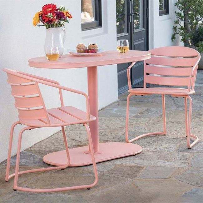 pink color modern leisure metal outdoor aluminum garden furniture 3 pieces patio casual dining chair table set