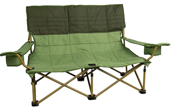 Double 2 Person Camping Chair Loveseat Heavy Duty Camp Chair Padded Folding Beach Leisure Chair