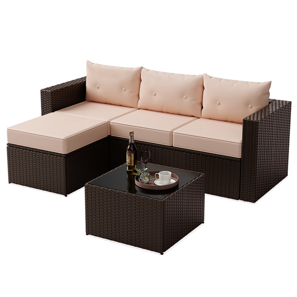 best seller 3 pieces outdoor rattan sofa modular conversation patio rattan set luxury garden furniture wicker sectional sofa