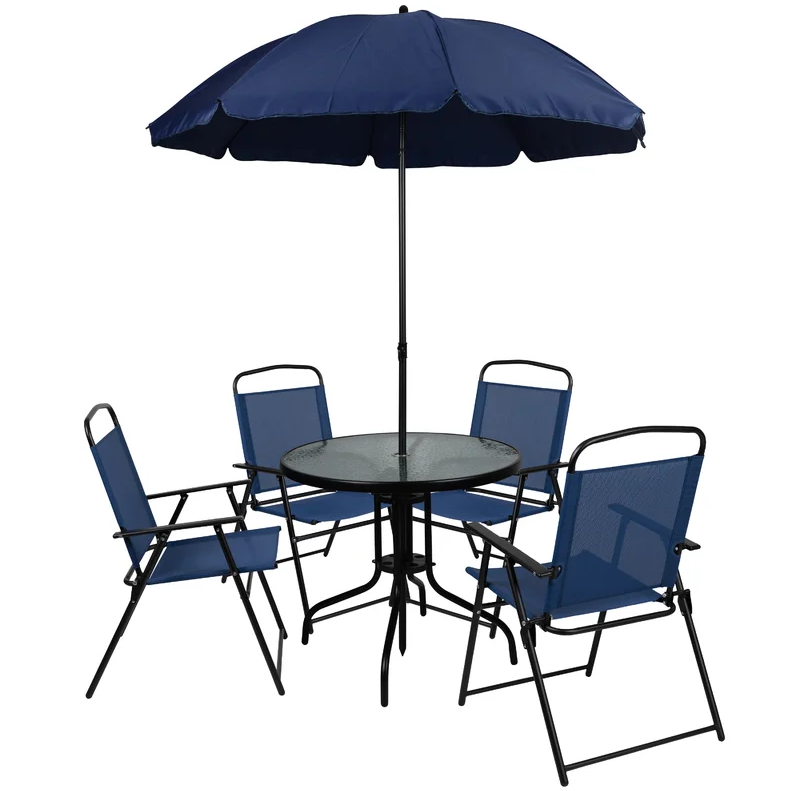 outdoor patio dining steel table and 4 folding chairs garden bistro furniture set with umbrella