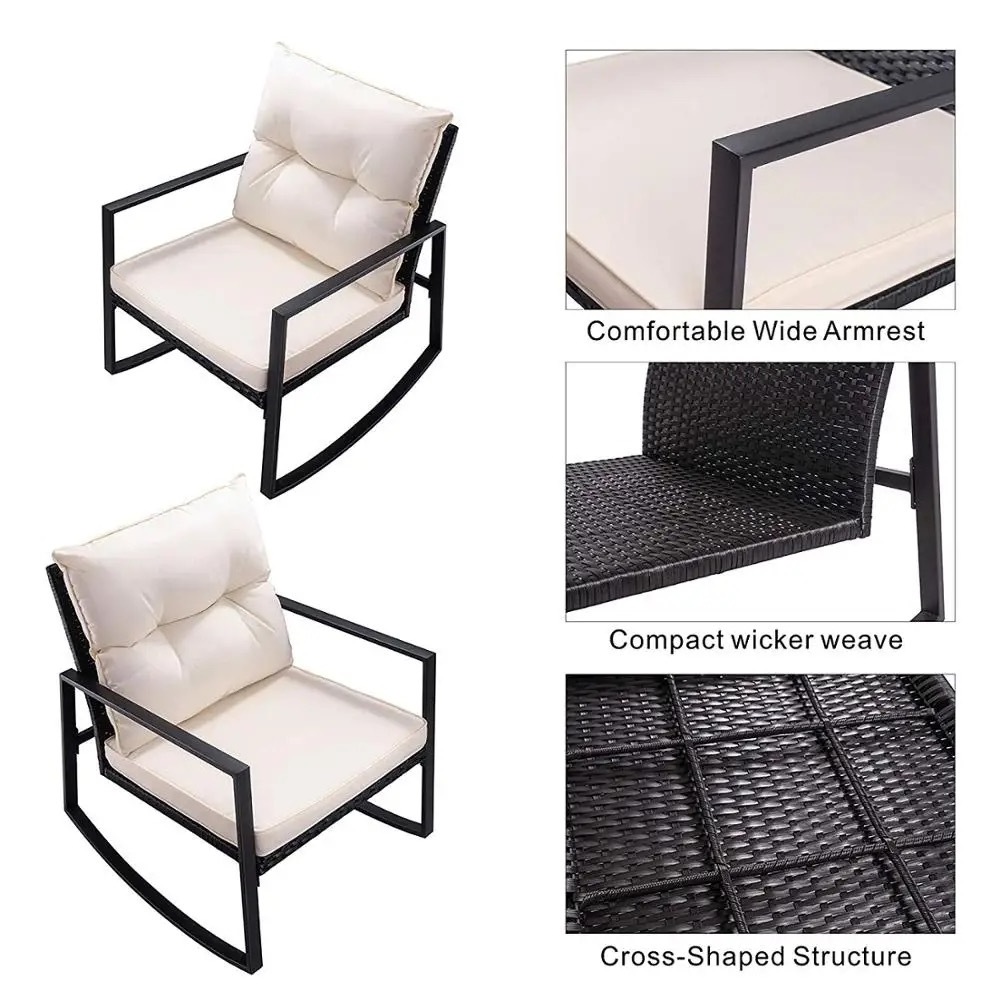 YONGLI-outdoor rocking glider 3pcs metal  comfortable relax wicker rocking chair Relax Chair removable Cushion mail order pack