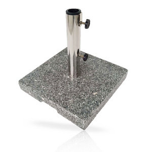 Grey Stone Patio Parasol Base Shade Base Outdoor Granite Umbrella Base with Stainless Steel Umbrella Hold Pole