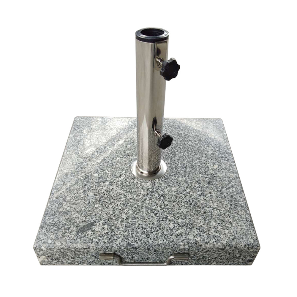 Grey Stone Patio Parasol Base Shade Base Outdoor Granite Umbrella Base with Stainless Steel Umbrella Hold Pole