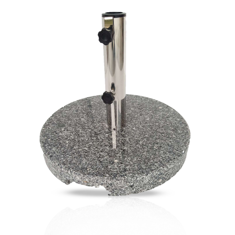 Grey Stone Patio Parasol Base Shade Base Outdoor Granite Umbrella Base with Stainless Steel Umbrella Hold Pole