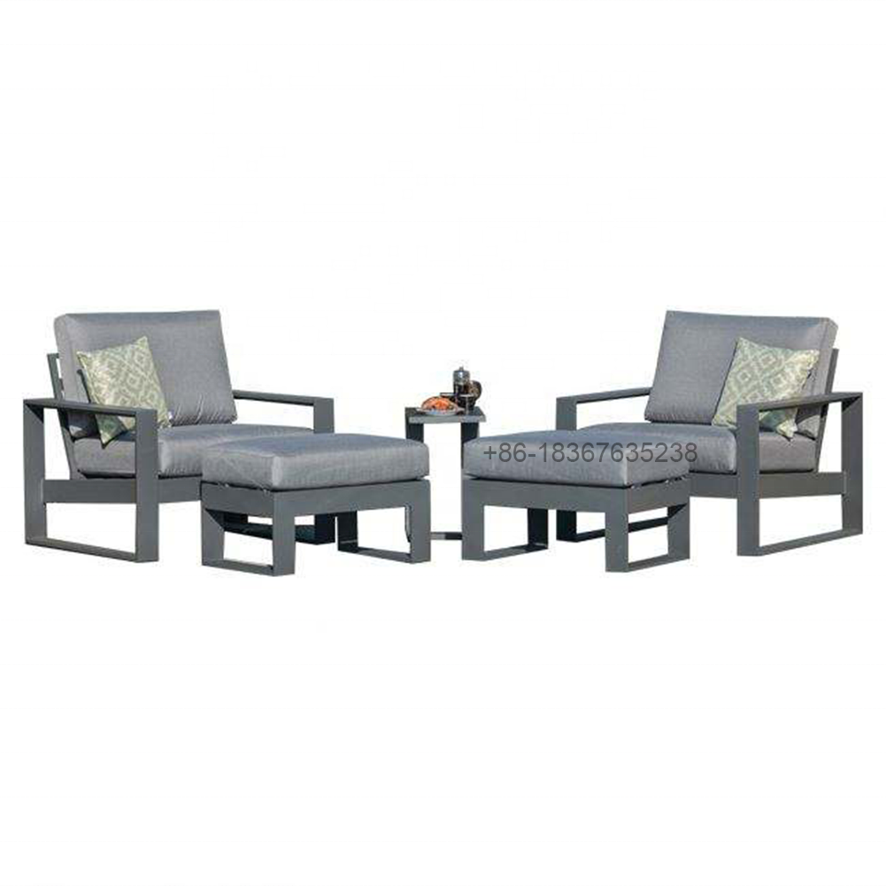 5 pieces outdoor garden patio furniture full metal aluminum grey cushion comfortable sofa sunbed set