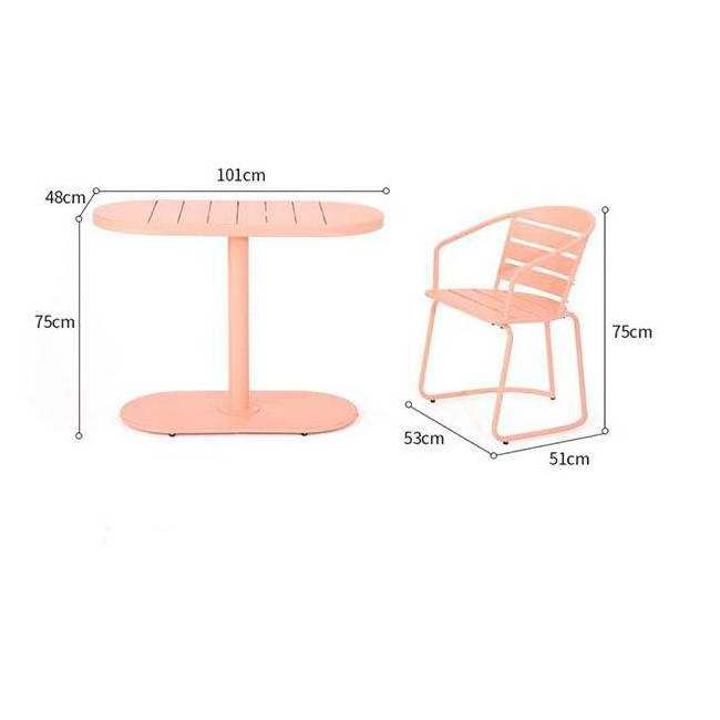 pink color modern leisure metal outdoor aluminum garden furniture 3 pieces patio casual dining chair table set