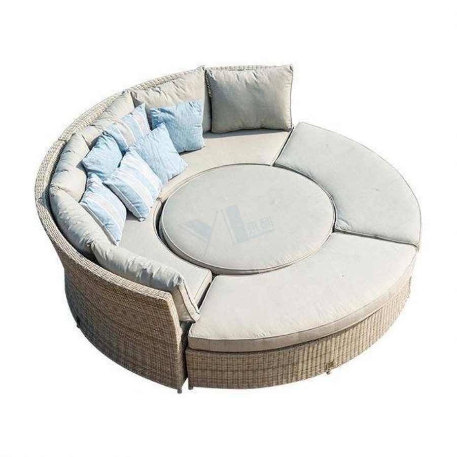 Luxury Garden Outdoor Round Shape PE Wicker Poly Rattan Furniture Occasional Leisure Sectional Sofa Set