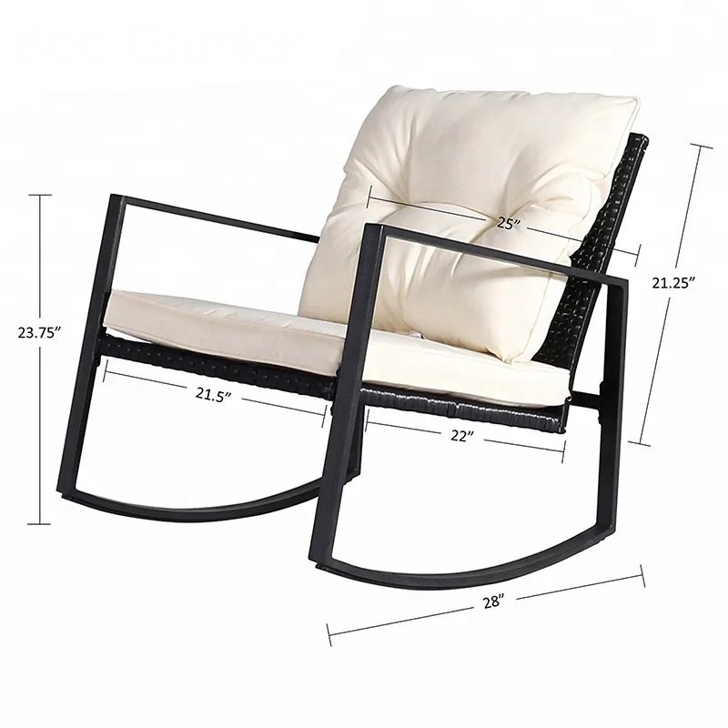 YONGLI-outdoor rocking glider 3pcs metal  comfortable relax wicker rocking chair Relax Chair removable Cushion mail order pack