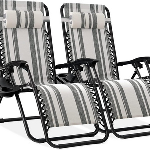 Best Choice Products Set of 2 Adjustable Steel Mesh Zero Gravity Lounge Chair Recliners w/Pillows and Cup Holder Trays