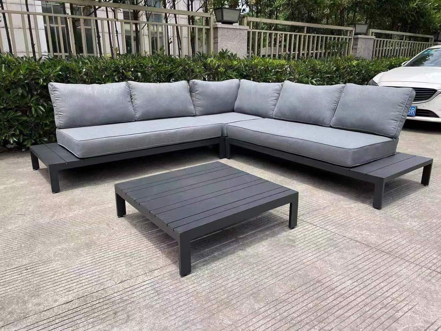 metal aluminum 4 pcs seating group luxury garden furniture outdoor furniture sectional set sofa garden set with cushion KD