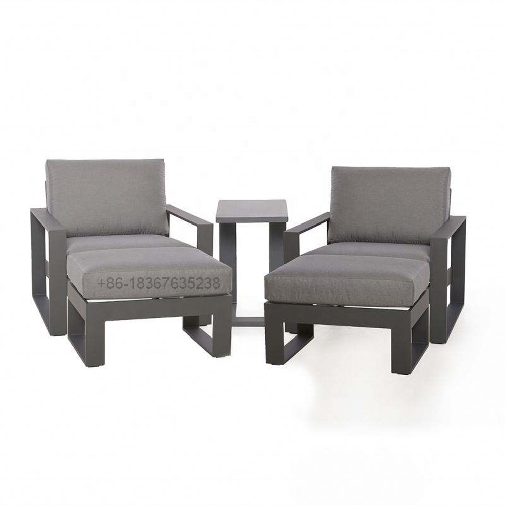 5 pieces outdoor garden patio furniture full metal aluminum grey cushion comfortable sofa sunbed set