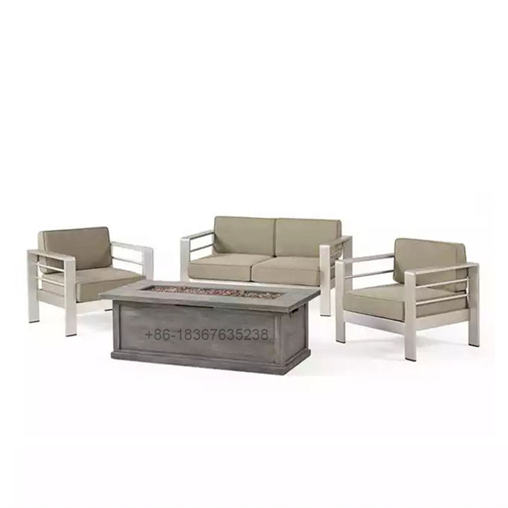 creative luxury garden outdoor furniture full aluminum fire pit table 4 pieces conversation sofa set