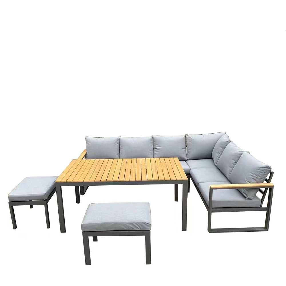 luxury outdoor aluminum 3pcs conversation sofa set for hotel leisure home  dining steel chairs ottoman garden patio furniture