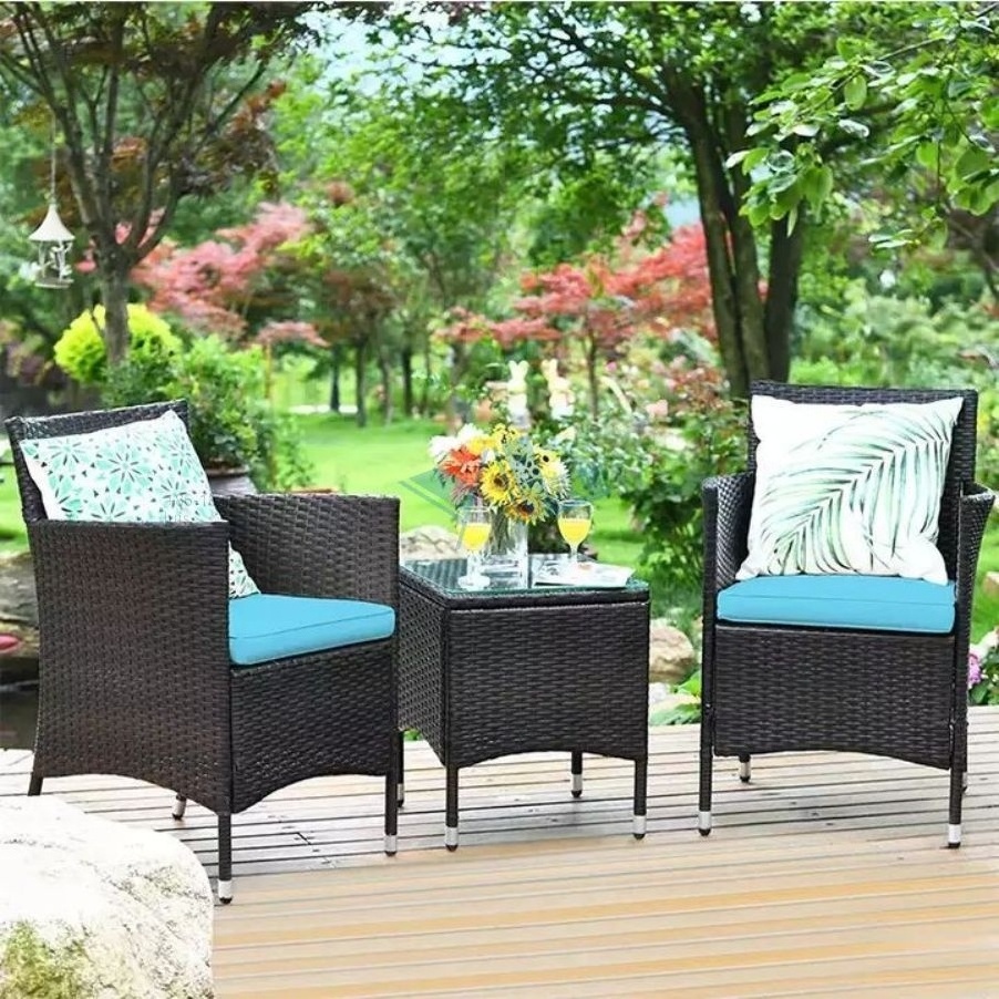 3 pieces Outdoor garden furniture patio pe wicker rattan casual arm chair set with coffee table