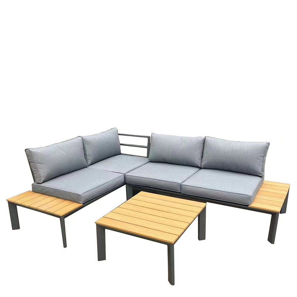 luxury outdoor aluminum 3pcs conversation sofa set for hotel leisure home  dining steel chairs ottoman garden patio furniture