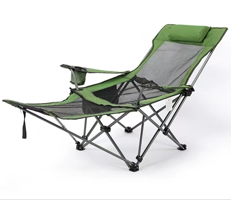 Outdoor Folding Beach Chair Recliner Grey With Footrest Nap Chair Breathable Portable