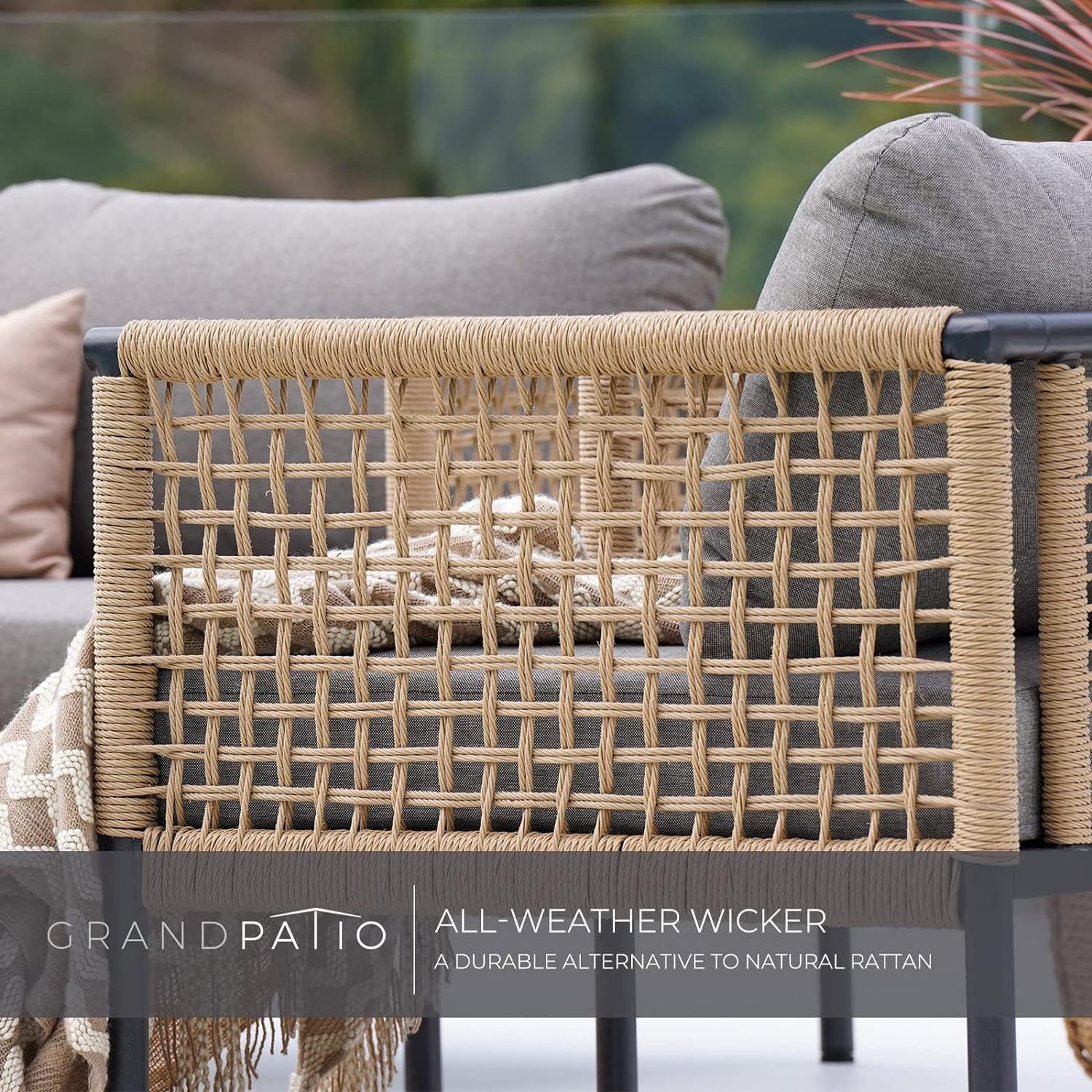 YONGLI FB -Outdoor 4-Pcs Conversation Set All-Weather Aluminum Furniture Set Open-Weave Resin Wicker Olefin Modern Sofa Seating