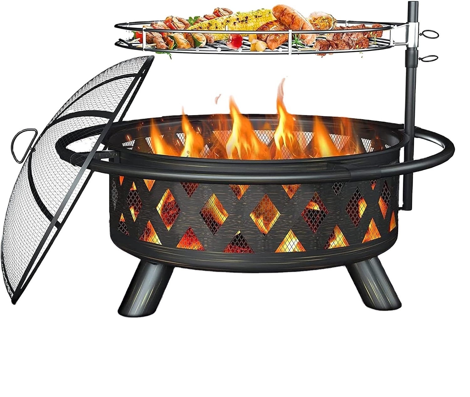 KD Large Outdoor Round  Camping Fire Pit Outdoor Easy Clean  Heater Fire Pit   New Design Hot Selling Wood Burning Bbq Grill