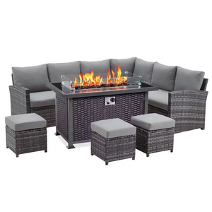 Hot sales Corner shape conversation balcony Outdoor garden sofa Rattan Patio bistro PE Wicker Furniture set With Fire Pit Table