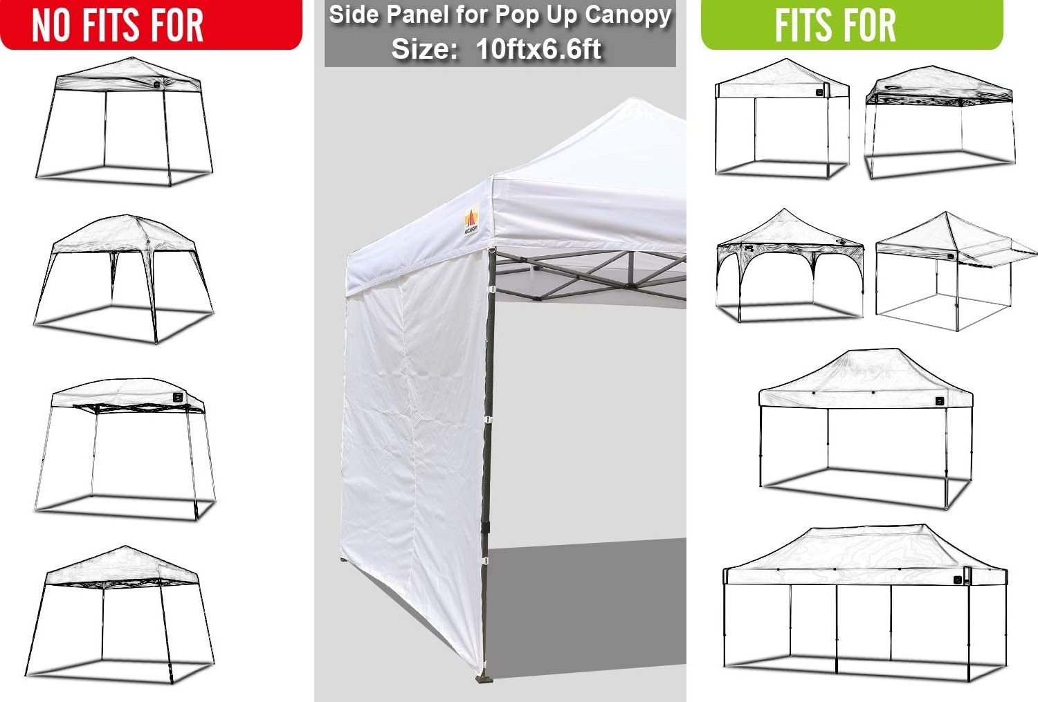 Roof Top Tent Instant Canopy SunWall 10x10 FT, 1 Pack Sidewall Only, White Camping Tent