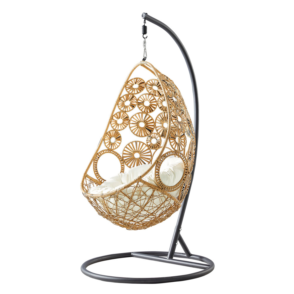 high quality patio PE rattan hanging basket egg chair swing PE wicker hanging swing with stand garden sets outdoor furniture