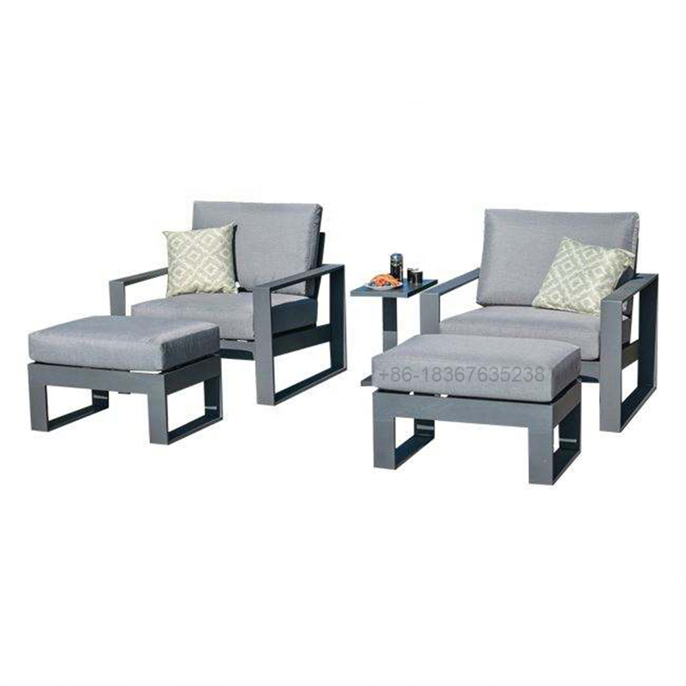 5 pieces outdoor garden patio furniture full metal aluminum grey cushion comfortable sofa sunbed set