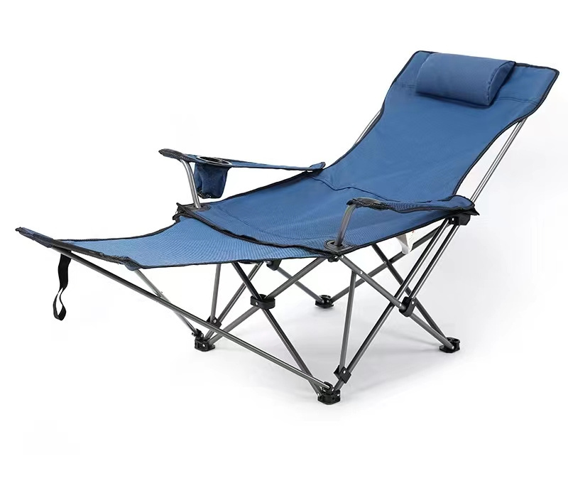 Outdoor Folding Beach Chair Recliner Grey With Footrest Nap Chair Breathable Portable