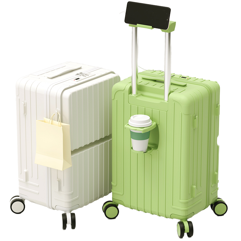 High Quality PU Luggage Trolley Box with Front Open Compartment Universal Spinner Wheel Unisex Luggage for Travel