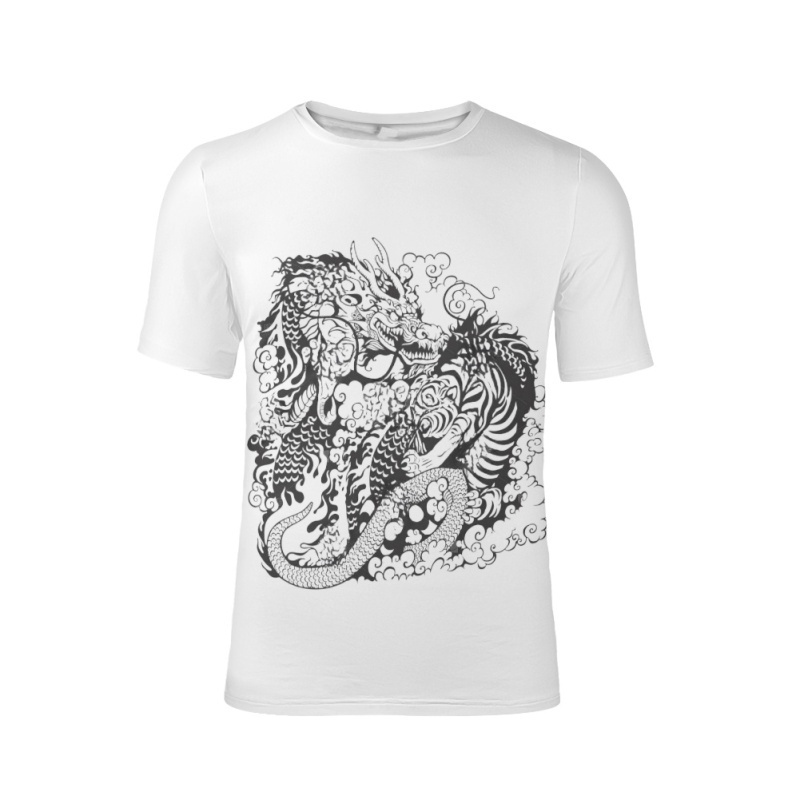 Street trend hip hop Chinese style Dragon Tiger Fight design handsome fierce rap clothing men custom printed crazy T-shirt