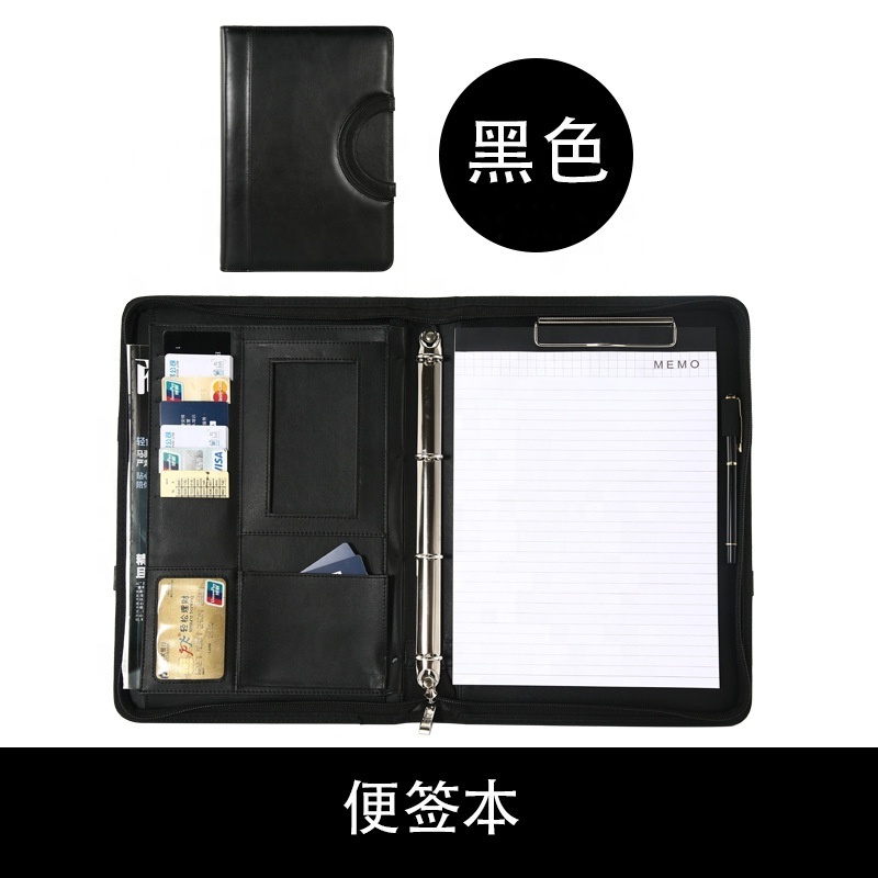 File Folder Customized Document Holder Zippered A4 Multi-Function Manager Folder PU leather Portfolio Folder with Notepad