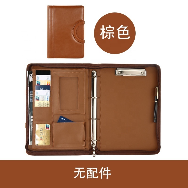 Customizable Faux Leather Portfolio Folder Holder A4 Writing Pad for Business Document Folder Refillable Notepad with Zippered