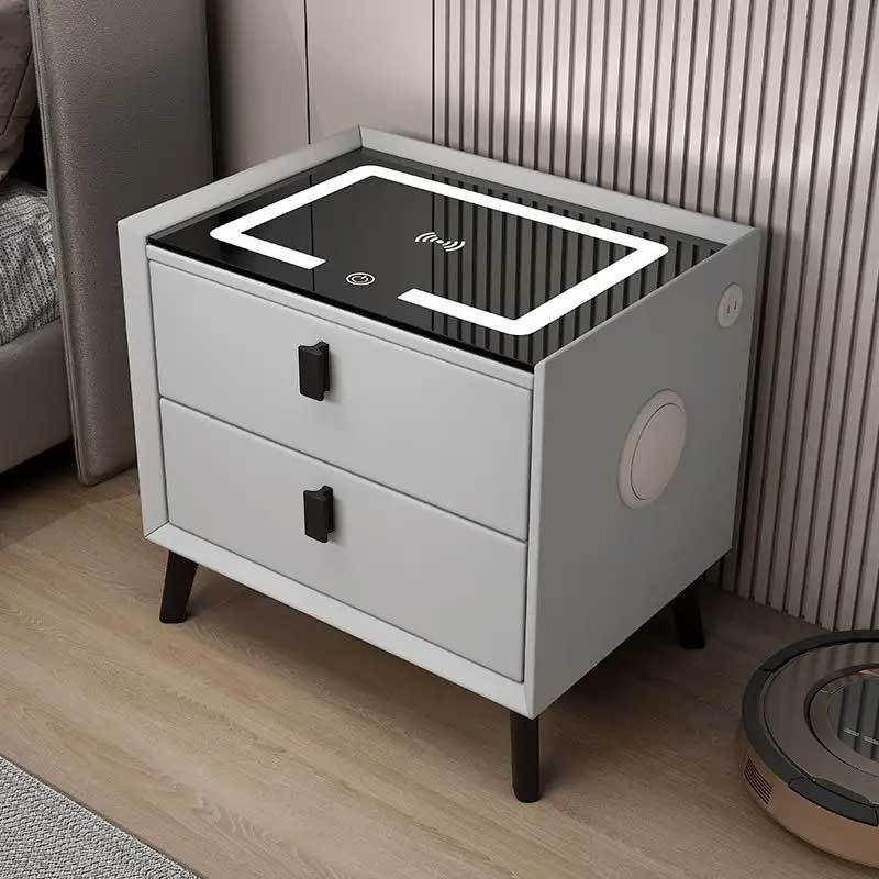 High-grade Multifunctional 2 Drawers Square Fingerprint Unlock Chargeable Night Stand With Speaker Smart Bedside Table